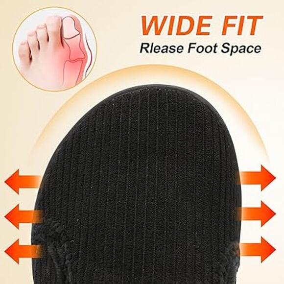 Spesoul Womens 6.5 Black Corduroy Wide Toe Box Hook Loop Slide On Slipper Shoes - Picture 2 of 7